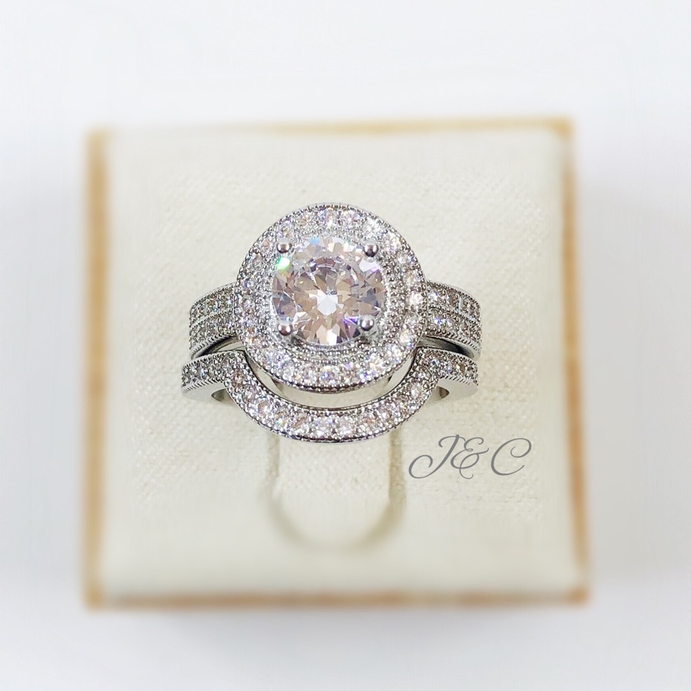 S925 Sterling Sliver Wedding Ring Set - Picture 4 of 9